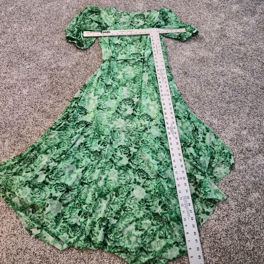 Ganni (EU 38) Island Green floral-print mesh wrap midi dress NWOT - Picture 9 of 9